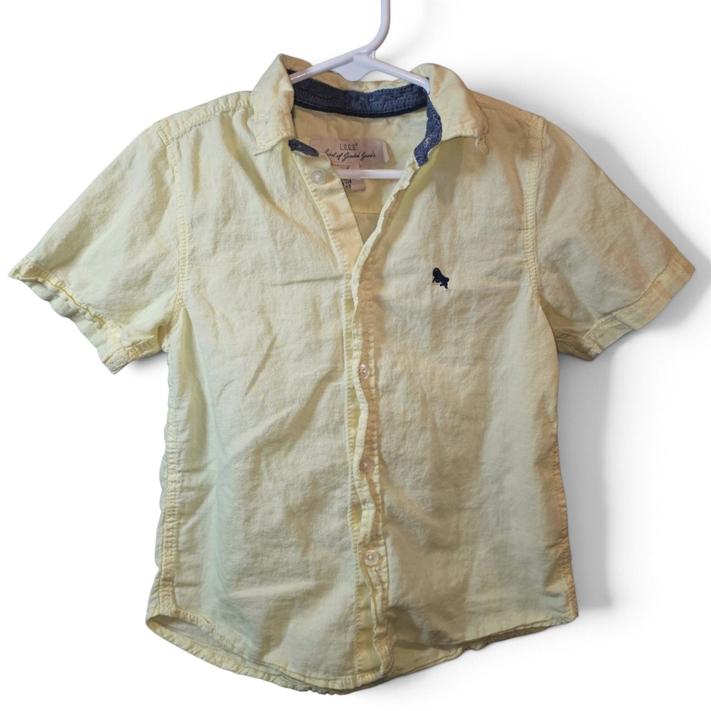 L.O.G.G. Button Down Shirt Boys 4-5Y Yellow Good Short Sleeve Cotton Logo‎